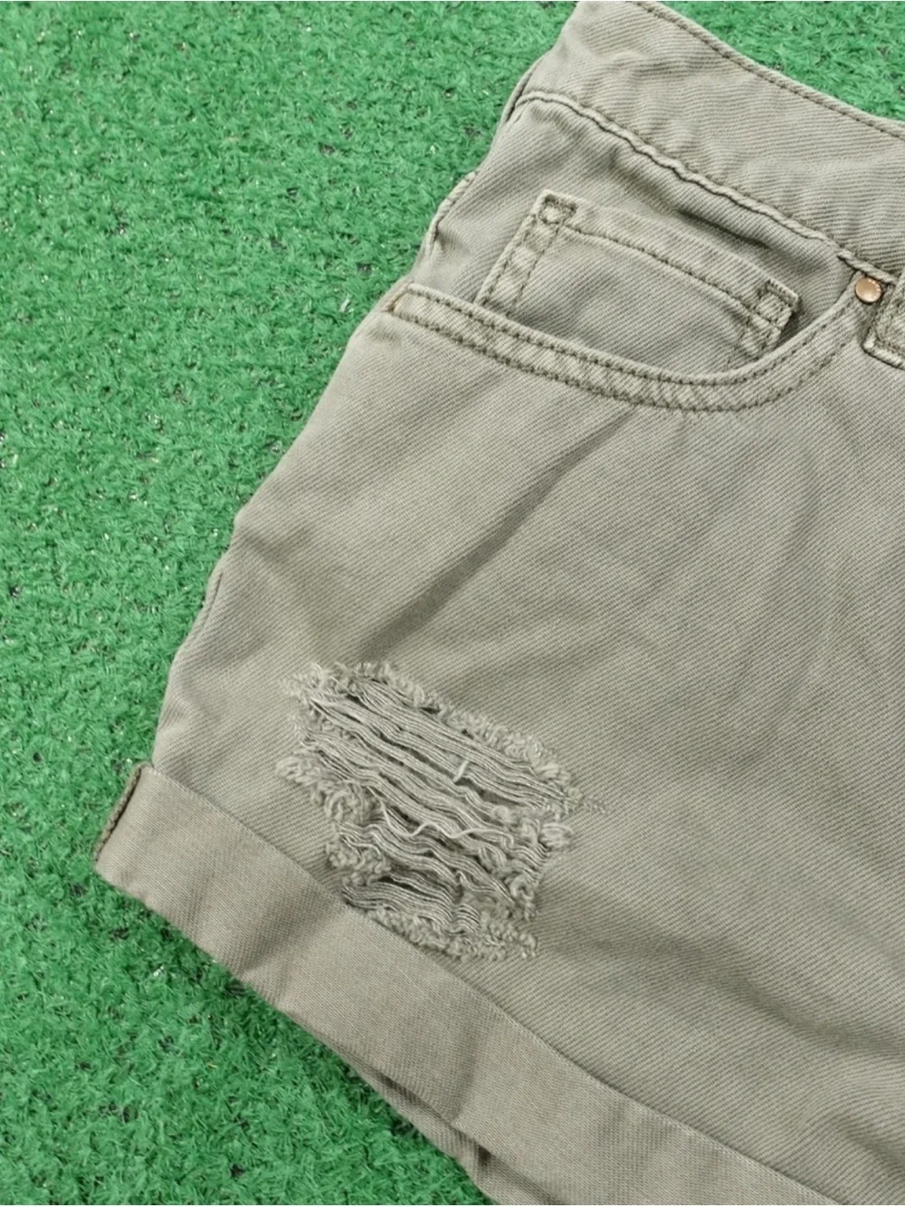PacSun Olive Green Distressed High-Rise Jean Shorts